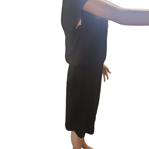 Talbots Size M Black Drop Elatic Waist Knit Stretch Boxy Minimalist Midi Dress - Picture 3 of 9